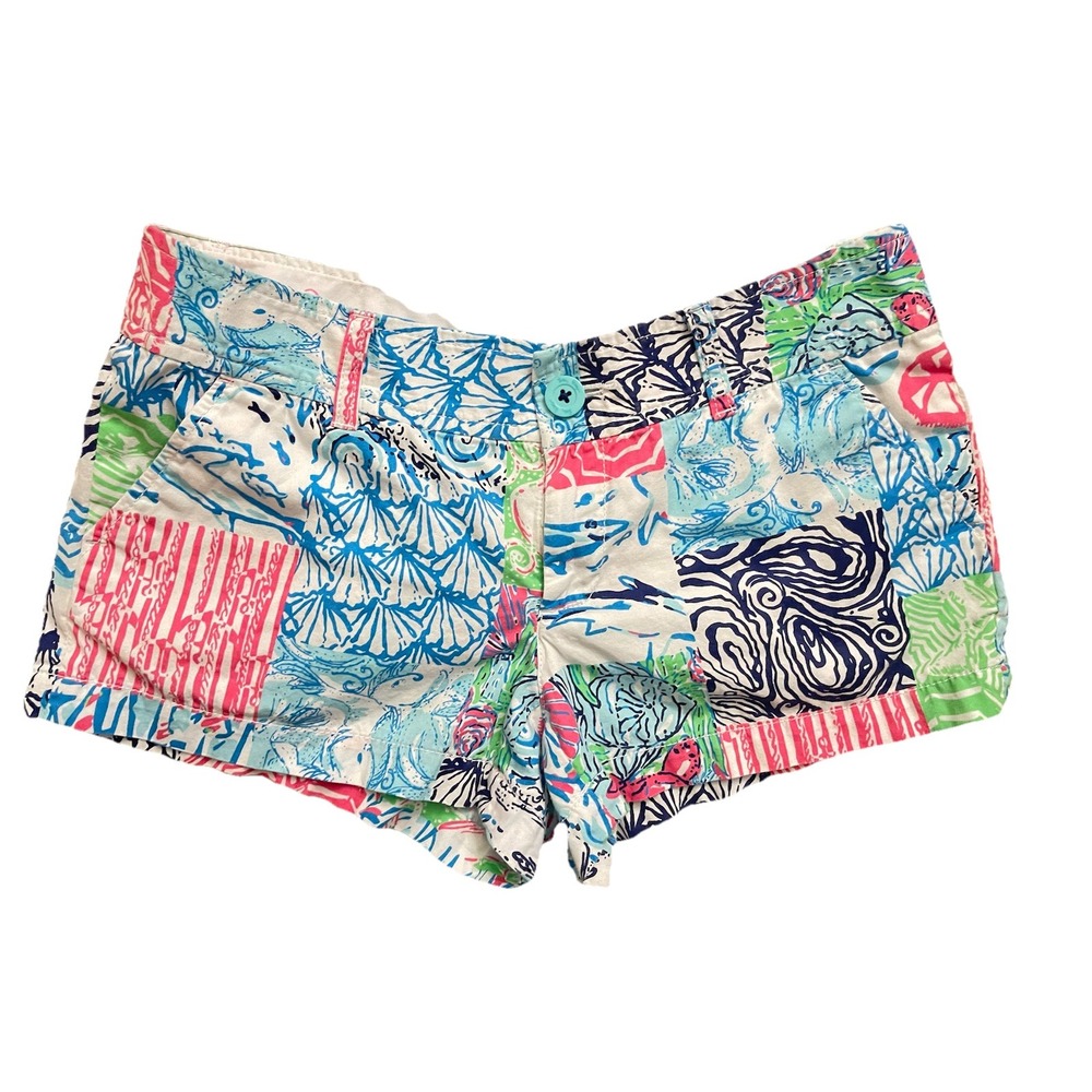 Lilly Pulitzer Womens Blue Green Osterville Patchwork The Walsh Shorts‎ Size 4